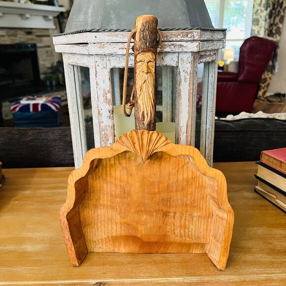 Vintage Accents Vtg Hand Carved Fireplace Dustpan With Tree Spirit